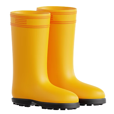 Yellow Tall Rain Boots With Orange Stripes And Black Rubber Soles 3d model