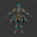 Intelligent Robot 3D Render Featuring Turquoise And Orange Complex Mechanical Armor Design