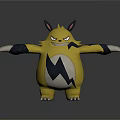 Yellow Cartoon Character 3D Model With Black Lightning Mark Spiked Ears And Extended Arms