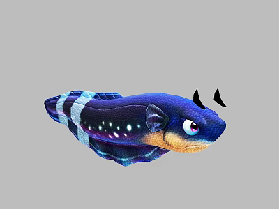 Colorful Blue Striped Aquatic Animal With White Spots Large Eyes And Black Horns 3d model