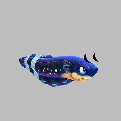 Colorful Blue Striped Aquatic Animal With White Spots Large Eyes And Black Horns 3d model
