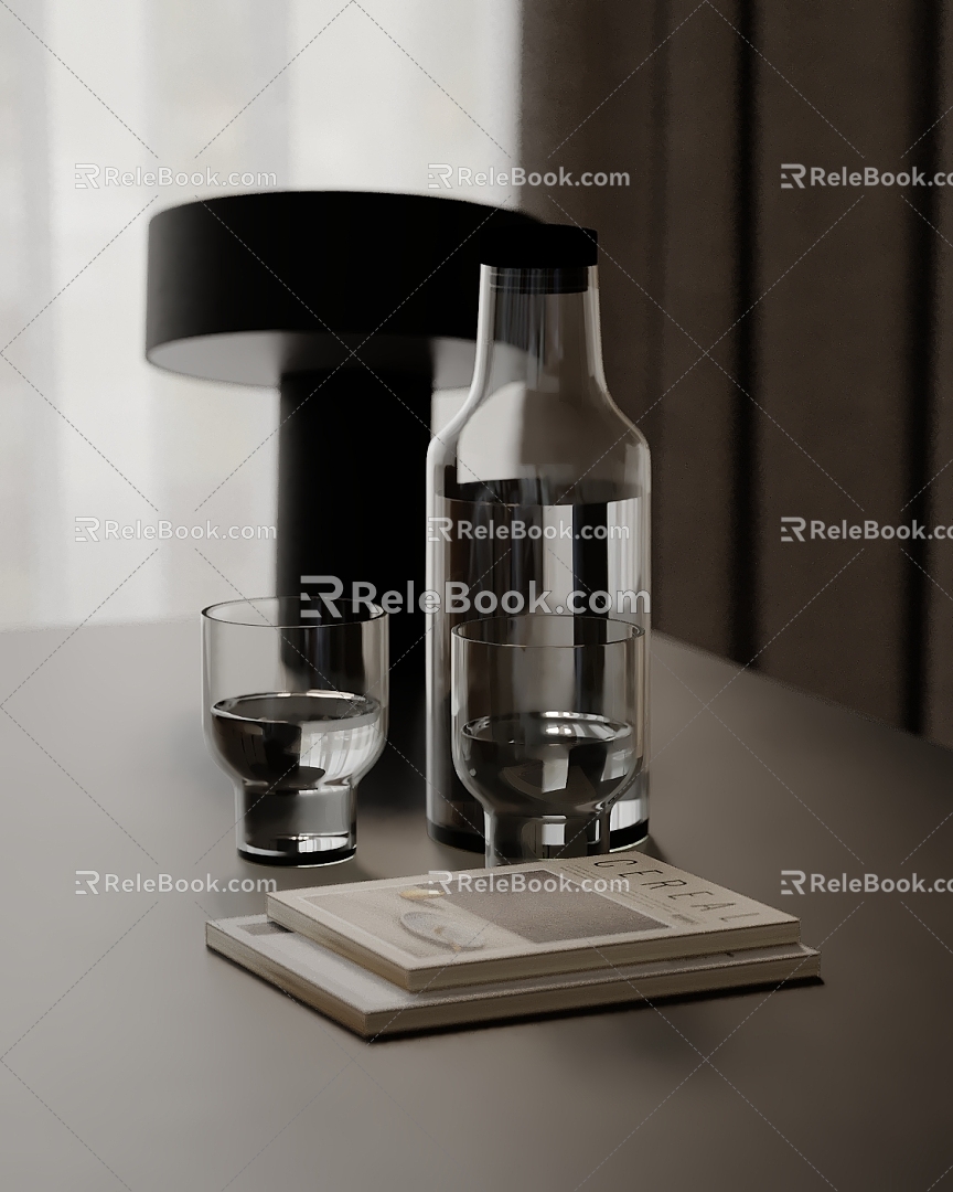 Ornaments Combination Ornaments Water Glass Wine Glass Book 3d model