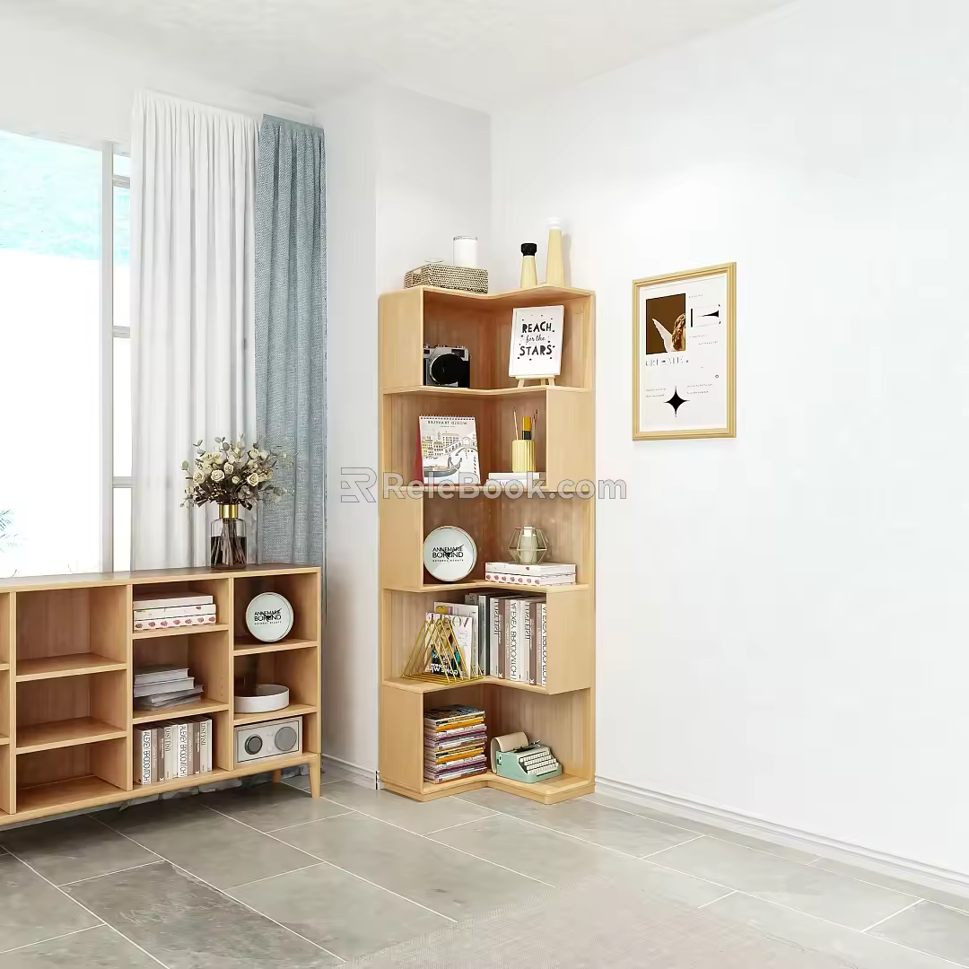 Nordic Solid Wood Corner Bookcase Side Cabinet Corner Cabinet Bookcase Sideboard Low Bookcase Decorative Cabinet Locker Combination 3d model