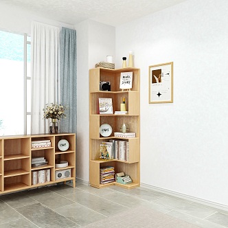 Nordic Solid Wood Corner Bookcase Side Cabinet Corner Cabinet Bookcase Sideboard Low Bookcase Decorative Cabinet Locker Combination 3d model