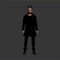 The Man In Black Coat With Black Shirt Pants And Boots Standing Pose