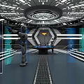 Advanced Futuristic Tech Environment With Robots Central Console And Illuminated Screens 3d model