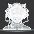 Futuristic Mechanical Helmet Weapon With Silver Red Metallic Finish 3D Rendered On Head Model