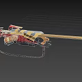 Futuristic Red And Gold Mechanical Weapon With Long Barrel And Intricate Design