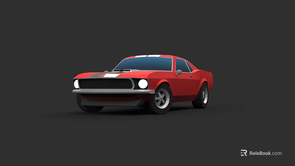 Red Vintage Two Door Sports Car With White Stripes And Sleek Body Design 3d model 