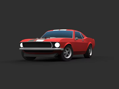 Red Vintage Two Door Sports Car With White Stripes And Sleek Body Design 3d model