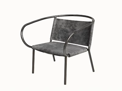 Modern Dining Chair with Curved Metal Armrests and Gray Upholstered Seat 3d model