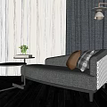 Grey Upholstered Chaise Lounge With Side Table Green Plant And Floor Lamp