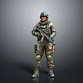 Military Soldier In Combat Uniform With Helmet And Rifle Standing Pose
