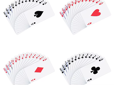 Complete Playing Cards Deck Display With Four Suits Spades Hearts Diamonds Clubs 3d model