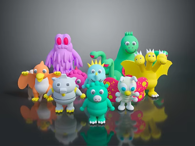 Cute Colorful Character Creature Dolls with Various Shapes Different Colors and Patterns 3d model