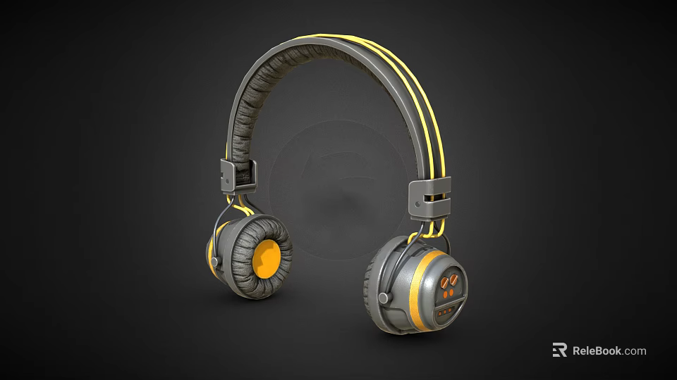 Over Ear Headphone Speaker in Gray and Yellow with Padded Earpads and Stylish Headband 3d model 