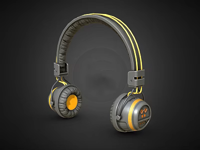 Over Ear Headphone Speaker in Gray and Yellow with Padded Earpads and Stylish Headband 3d model
