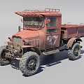 Old Red Rusty Utility Truck With Large Tires Open Bed And Roof Rack