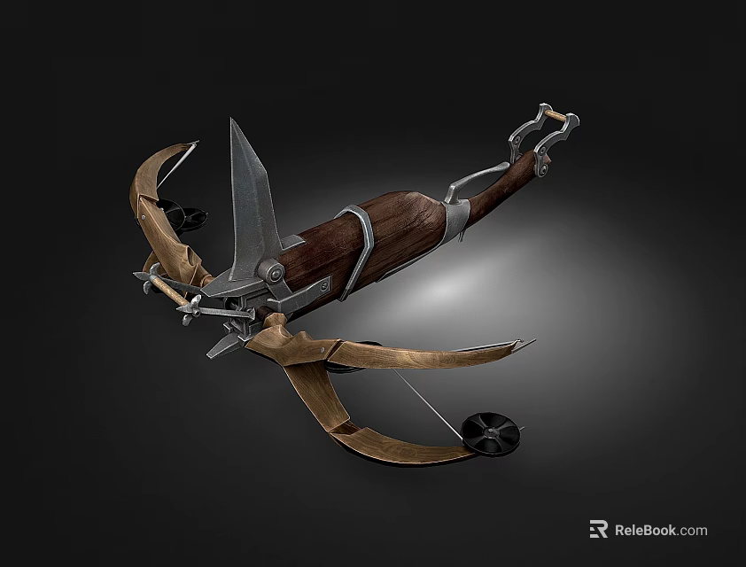 Medieval Crossbow Weapon With Wooden Metal Frame Curved Limbs And Mechanical Parts 3d model 