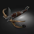 Medieval Crossbow Weapon With Wooden Metal Frame Curved Limbs And Mechanical Parts