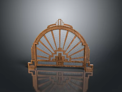 Decorative Arched Wooden Furniture With Radiating Stripes Intricate Grid Frame And Classic Design 3d model