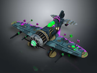 Futuristic Cosmic Spaceship With Glowing Green Purple Elements And Mechanical Details 3d model