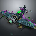 Futuristic Cosmic Spaceship With Glowing Green Purple Elements And Mechanical Details