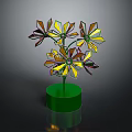 Colorful Flower Shaped Decorative Ornament Set With Multicolored Petals And Green Base