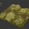Rugged Green Yellow 3D Terrain Model With Textured Surface And Rolling Hills 3d model
