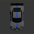 Gray Sports Car With Blue Stripes Rear Wing And Sporty Design
