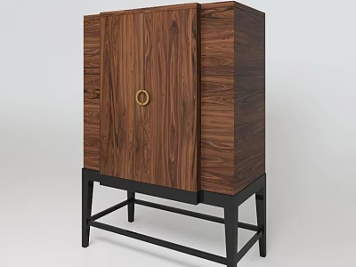 Wooden Entryway Side Cabinet with Wood Grain Finish Round Metal Handle and Black Legs 3d model