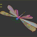 Dragonfly With Purple And Pink Wings Featuring Swirl And Checkered Patterns In Decorative Design