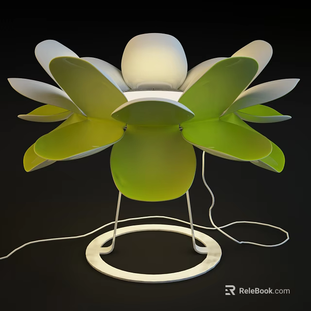 Creative Unique Shaped Table Lamp with Green White Petal Design and White Circular Base 3d model 