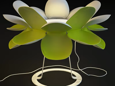 Creative Unique Shaped Table Lamp with Green White Petal Design and White Circular Base 3d model