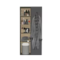 Soft Rolled Towels On Wooden Shelf With Cozy Bathrobe And Bathroom Accessories