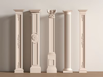 Decorative Classical Columns With Carved Details And Different Architectural Designs For Home Interior 3d model