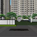 Residential Landscape Entrance With Tall Buildings Green Trees And Paved Pathway