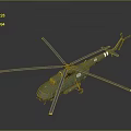 Green Military Helicopter 3D Model With Blue Rotors On Dark Background