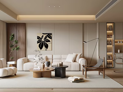 Modern Living And Dining Area With Neutral Tones And Cozy Furnishings 3d model