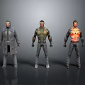 Three Male Character Models With Different Outfits And Armor Designs 3d model