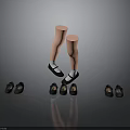 Fashionable Black Shoes Display With Pink Leg Models And Multiple Pairs Arrangement