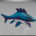 Blue And Purple Shark Toy With Open Mouth Sharp Teeth And Red Eyes