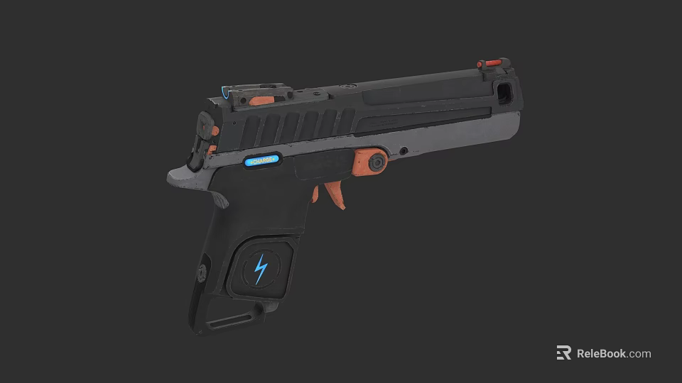 Futuristic Weapon Modern Pistol Design With Blue Light And Orange Accents 3d model 