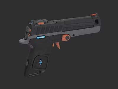 Futuristic Weapon Modern Pistol Design With Blue Light And Orange Accents 3d model