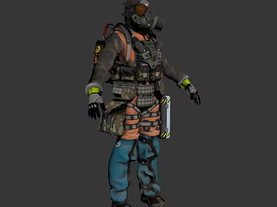Game Movie Character In Tactical Gear With Gas Mask And Blue Pants Backpack 3d model