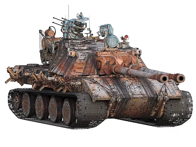 Vintage Rusty Military Tank With Antenna Machine Gun And Armored Body 3d model