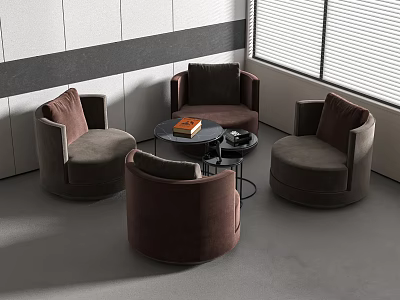 Modern Living Room Furniture Set With Four Round Armchairs And Coffee Table 3d model
