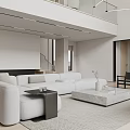 Modern Open Living Dining Area Design With Pendant Lights Sofa Fireplace and Wooden Floors