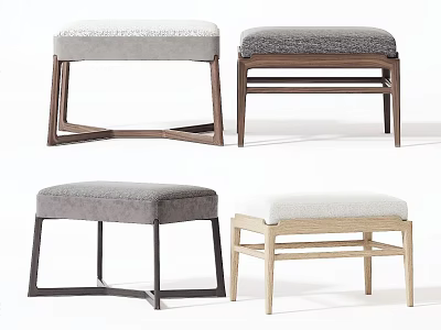 Modern Upholstered Stools With Various Colored Seats And Wooden Metal Frames 3d model