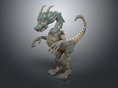 Green Dragon Like Mythical Creature Model With Yellow Eyes And Glowing Back Spots 3d model